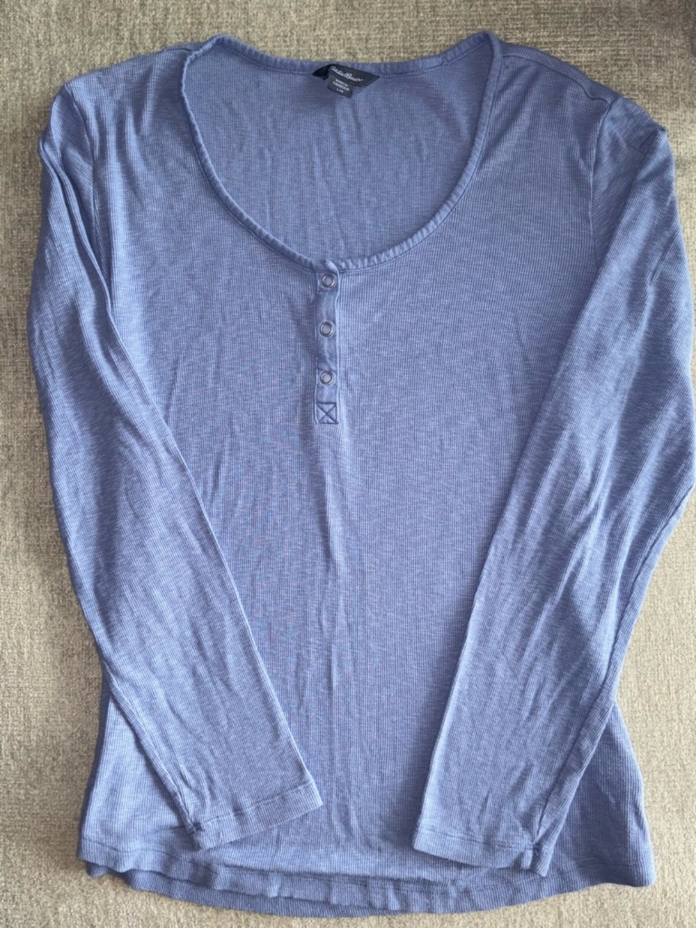 Eddie Bauer Ribbed Henley Long Sleeve Top Blue Size L Cozy Casual Basic